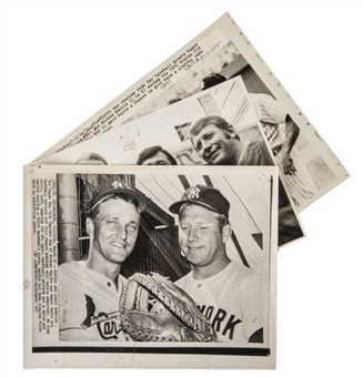 Mickey Mantle Vintage Wire Photo Collection of (3) with DiMaggio, Mays and Maris 